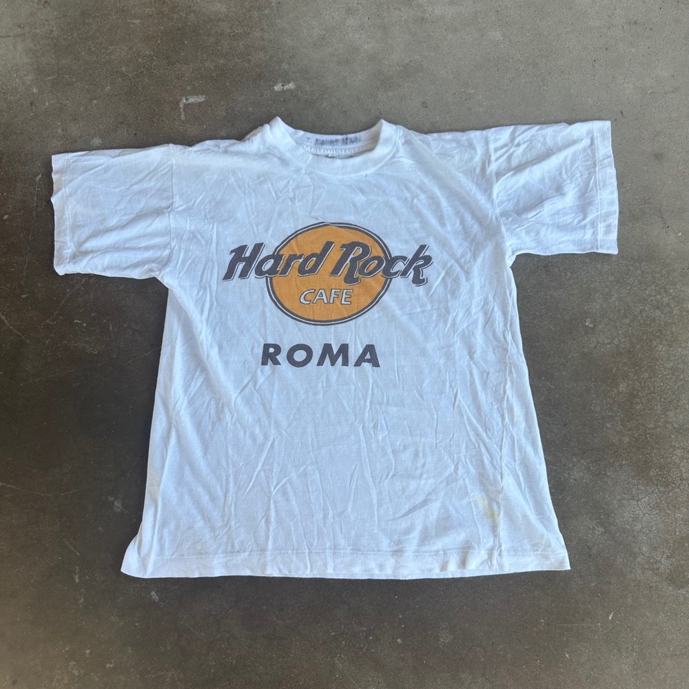 Hard Rock Cafe T-Shirt Mens Small White Fair Roma Graphic Single Stitch Vintage